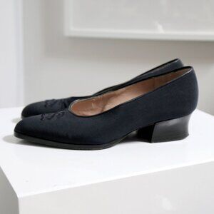 Vintage Sonia Rykiel Paris Navy Blue Fabric Monogram SR Loafers - Women's Size 4